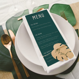 Moderne Boho Arch Green Gray Typografy Wedding Menükarte