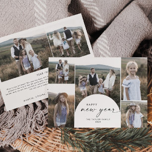 Moderne Boho Arch Multi-Foto Familiennachrichten N Feiertagskarte