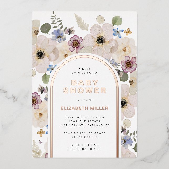 Moderne Boho Baby-Dusche Folieneinladung (Vorderseite)