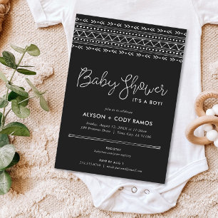Moderne Boho Baby-Dusche   Holzkohle Einladung