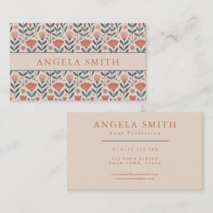 Moderne Boho Beige Teale Floral Visitenkarte