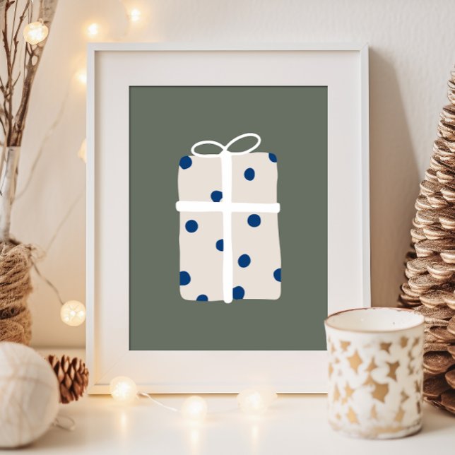 Moderne Boho Blau und Beige Weihnachten Gegenwart  Poster (Von Creator hochgeladen)