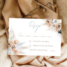 Moderne Boho Blue Script Wedding RSVP Karte