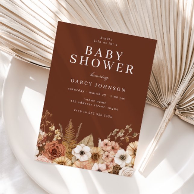 Moderne Boho-Blumen neutrale Babyparty Einladung (Von Creator hochgeladen)