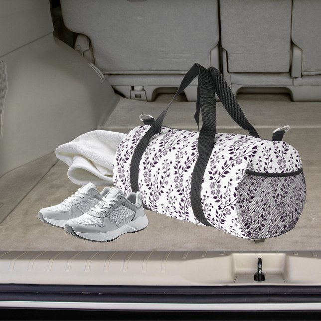 Moderne Boho-Blumenmuster Pflaume Weiß Duffle Bag (Von Creator hochgeladen)