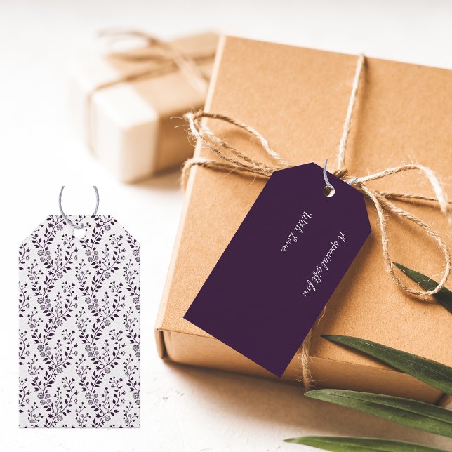 Moderne Boho-Blumenmuster Pflaume Weiß Geschenkanhänger (Von Creator hochgeladen)