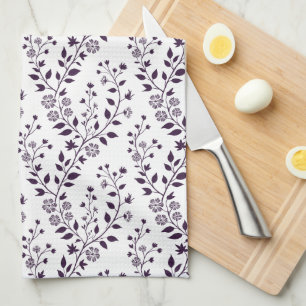 Moderne Boho-Blumenmuster Pflaume Weiß Geschirrtuch