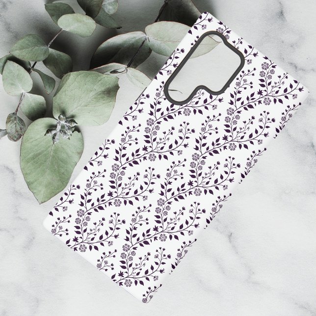 Moderne Boho-Blumenmuster Pflaume Weiß Samsung Galaxy Hülle (Von Creator hochgeladen)