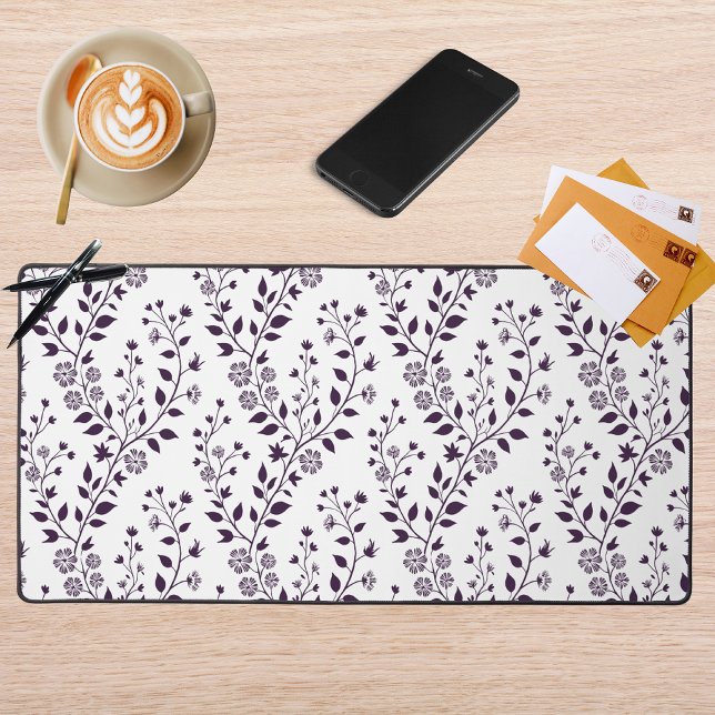Moderne Boho-Blumenmuster Pflaume Weiß Schreibtischunterlage (Von Creator hochgeladen)