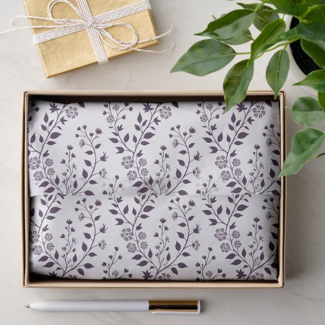 Moderne Boho-Blumenmuster Pflaume Weiß Seidenpapier (Geschenk)