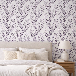 Moderne Boho-Blumenmuster Pflaume Weiß Tapete