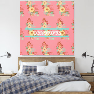 Moderne Boho-Blumenmuster Rosa Leinwanddruck