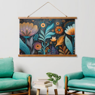 Moderne Boho-Blumentapete Wandteppich Mit Holzrahmen