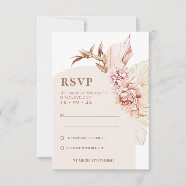 Moderne Boho Blush Arch Wedding RSVP Card Einladung (Vorderseite)