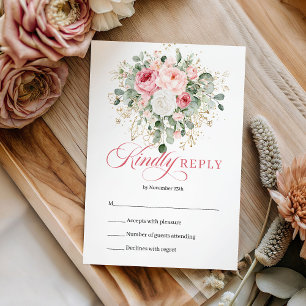 Moderne Boho Blush Rosen Grüne Hochzeit RSVP-Karte RSVP Karte