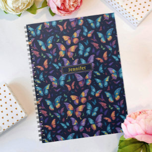 Moderne Boho Bunte Schmetterling Muster Gelber Nam Notizblock