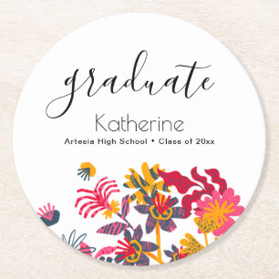 Moderne Boho Bunte Wildblumen Abschlussfeier Runder Pappuntersetzer