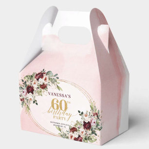 Moderne Boho-Burgunder-Blumen-Geschenkbox zum 60. Geschenkschachtel