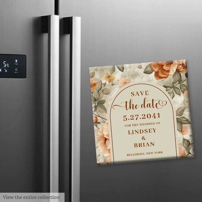 Moderne Boho Burnt Orange Beige Salbei Save-the-Da Magnet (Modern Boho Burnt Orange Beige Sage Save the Date)