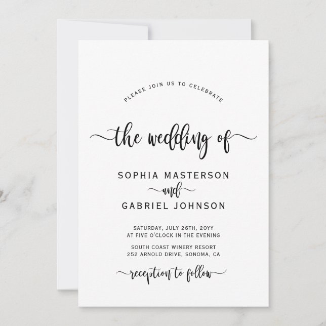 Moderne Boho Chic Calligraphy Script Wedding Einladung (Vorderseite)