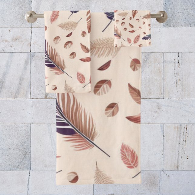 Moderne Boho-Chic-Feder-Muster Badhandtuch Set (Von Creator hochgeladen)