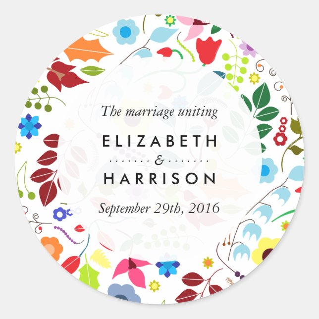 Moderne Boho Chic Floral Wedding Runder Aufkleber (Vorderseite)
