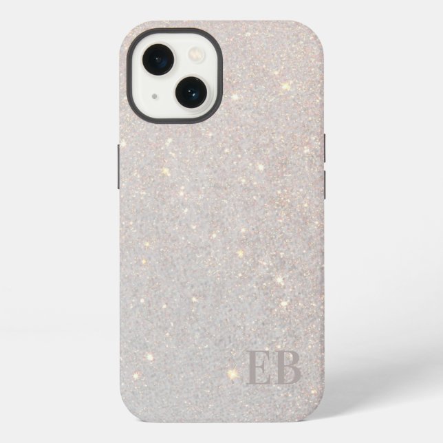 Moderne Boho Creme Glitter Subtile Initialen Monog iPhone Hülle (Rückseite)