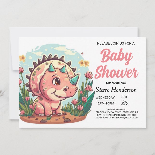 Moderne Boho Dinosaur Girl Baby Dusche Einladung (Vorderseite)