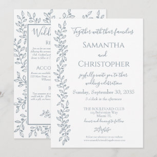 Moderne Boho Dusty Blue Botanical Minimal Wedding Einladung