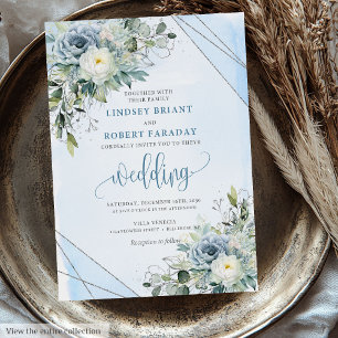 Moderne Boho Dusty Blue Silver Rose Hochzeit Einla Einladung
