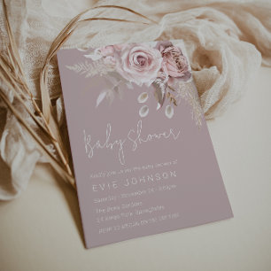 Moderne Boho Dusty Rose Babydusche Einladung
