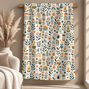 Moderne Boho-Erdfarbene Regenbogen-Blumen-Decke Fleecedecke