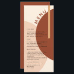 Moderne Boho erdgetönte Abstrakte Circles Wedding Menükarte<br><div class="desc">Ein modernes und elegantes Hochzeitsmenü,  das einen bohligen 70er-rustikalen Stil mit abstrakten Kreise- und Rechteckmustern in monochromen Erdtönen aus Terrakotta,  Bronze-Orange und Beige verleiht. Personalisieren Sie das Hochzeitsmenü.</div>