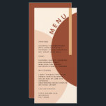 Moderne Boho erdgetönte Abstrakte Circles Wedding Menükarte<br><div class="desc">Ein modernes und elegantes Hochzeitsmenü,  das einen bohligen 70er-rustikalen Stil mit abstrakten Kreise- und Rechteckmustern in monochromen Erdtönen aus Terrakotta,  Bronze-Orange und Beige verleiht. Personalisieren Sie das Hochzeitsmenü.</div>