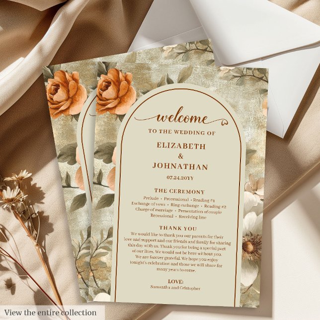 Moderne Boho Erdig Rostig Elfenbein Salbei Blumenp Programm (Modern Boho Earthy Ivory Sage Floral Program)