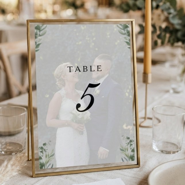 Moderne Boho Eukalyptusblätter & Foto Hochzeit Tischnummer (Von Creator hochgeladen)