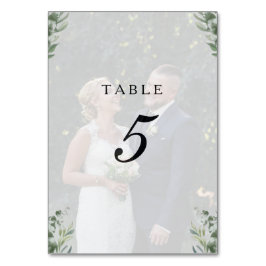 Moderne Boho Eukalyptusblätter & Foto Hochzeit Tischnummer