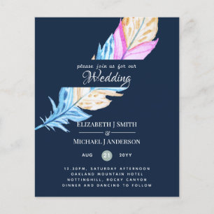 Moderne Boho Feather farbenfrohe Hochzeit einladen
