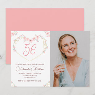 Moderne Boho-Floral-Foto-Einladung zum 56. Geburts Einladung