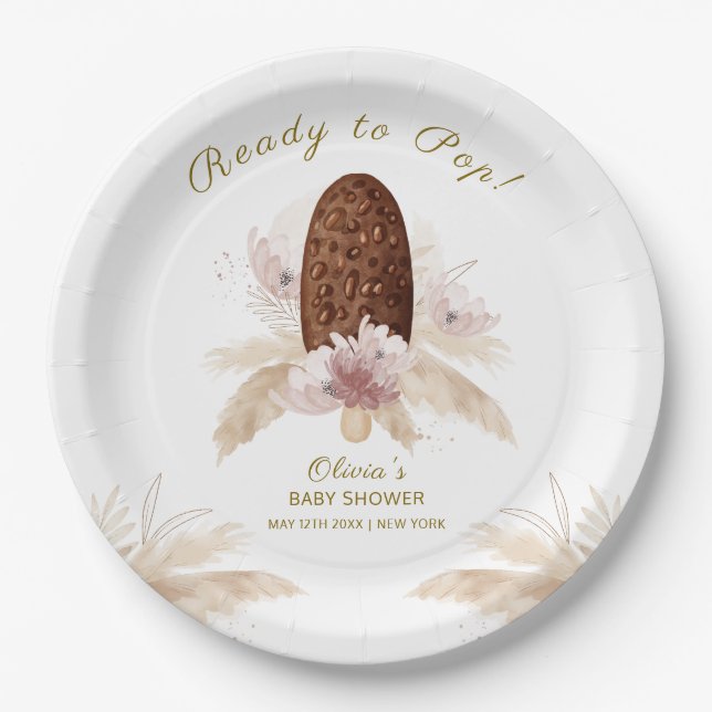 Moderne Boho Floral Ice Cream Popcicle Baby Dusche Pappteller (Vorderseite)