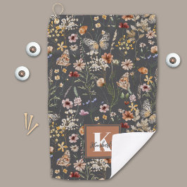 Moderne Boho-Floral-Monogramm-Name Golfhandtuch