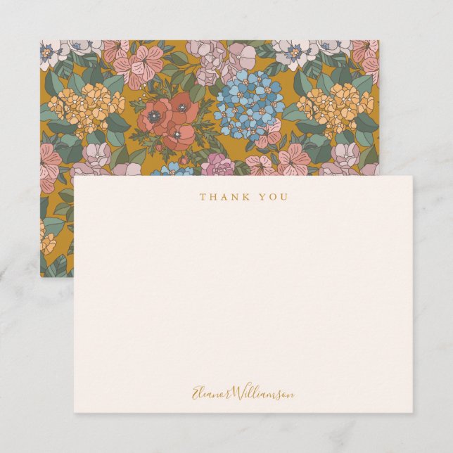Moderne Boho Floral Mustard Yellow Baby Dusche Dankeskarte (Vorne/Hinten)