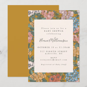 Moderne Boho Floral Mustard Yellow Baby Dusche Einladung