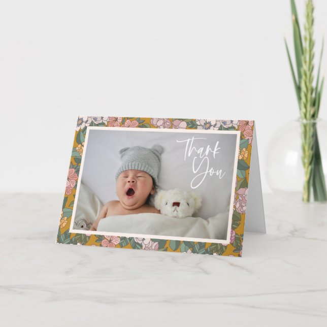 Moderne Boho Floral Neugeborenes Foto Kinderdusche Dankeskarte (Vorderseite)
