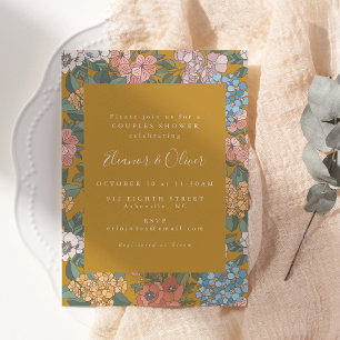 Moderne Boho Floral Senfgelb Paarschwimmbadparty Einladung