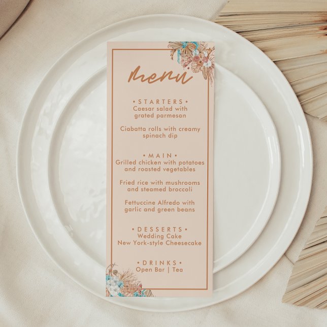 Moderne Boho Floral Wedding Menükarte (Von Creator hochgeladen)