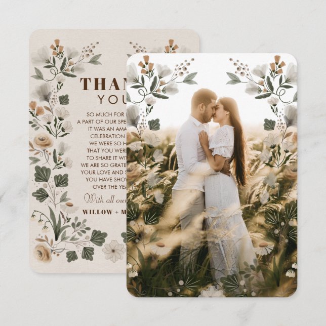 Moderne Boho Folk Hochzeit Dankeschön-Karte mit Fo Dankeskarte (Vorne/Hinten)