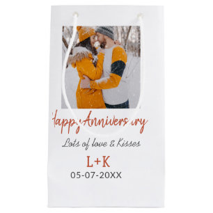Moderne Boho frohes Jubiläum Name Datum Orange Kleine Geschenktüte