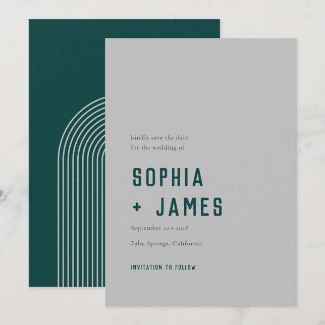 Moderne Boho Geometric Arch Green Gray Wedding Save The Date (Vorne/Hinten)