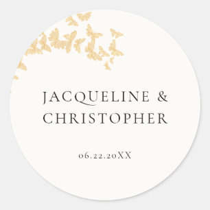 Moderne Boho Gold Butterfliegen Romantische Hochze Runder Aufkleber